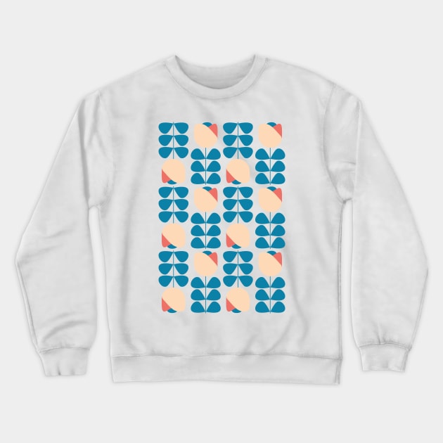 Retro Geometric Floral Pattern 1 in Celadon Blue, Peach, Coral and Yellow Crewneck Sweatshirt by tramasdesign